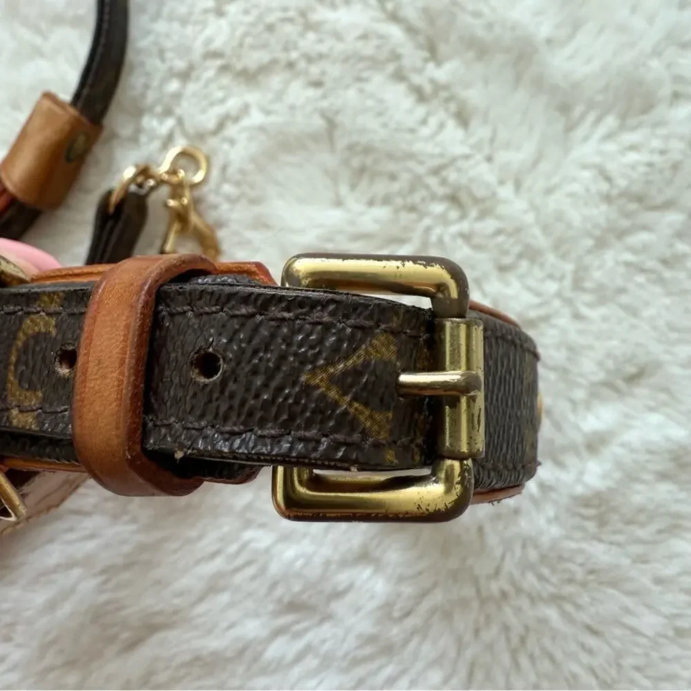 Louis Vuitton Dog Lead Monogram Brown Leather Pet Accessary Authentic